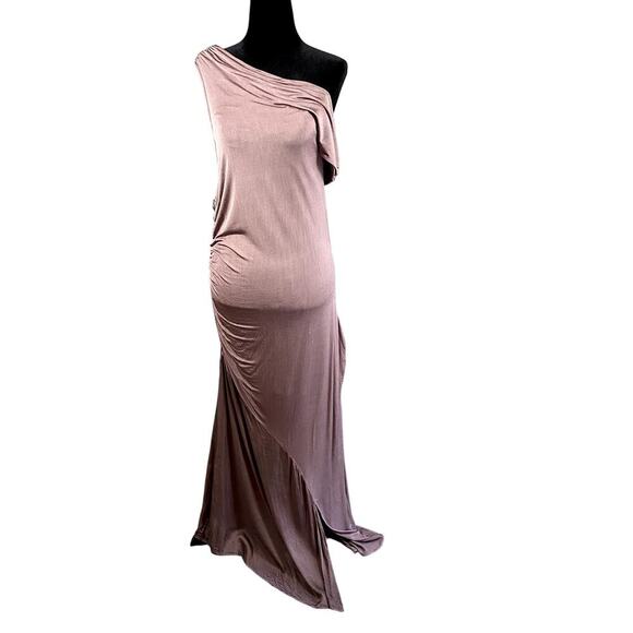 Anthropologie Cowl Neck Off Shoulder Maxi Gown Mauve Viscose XL Grecian Wedding